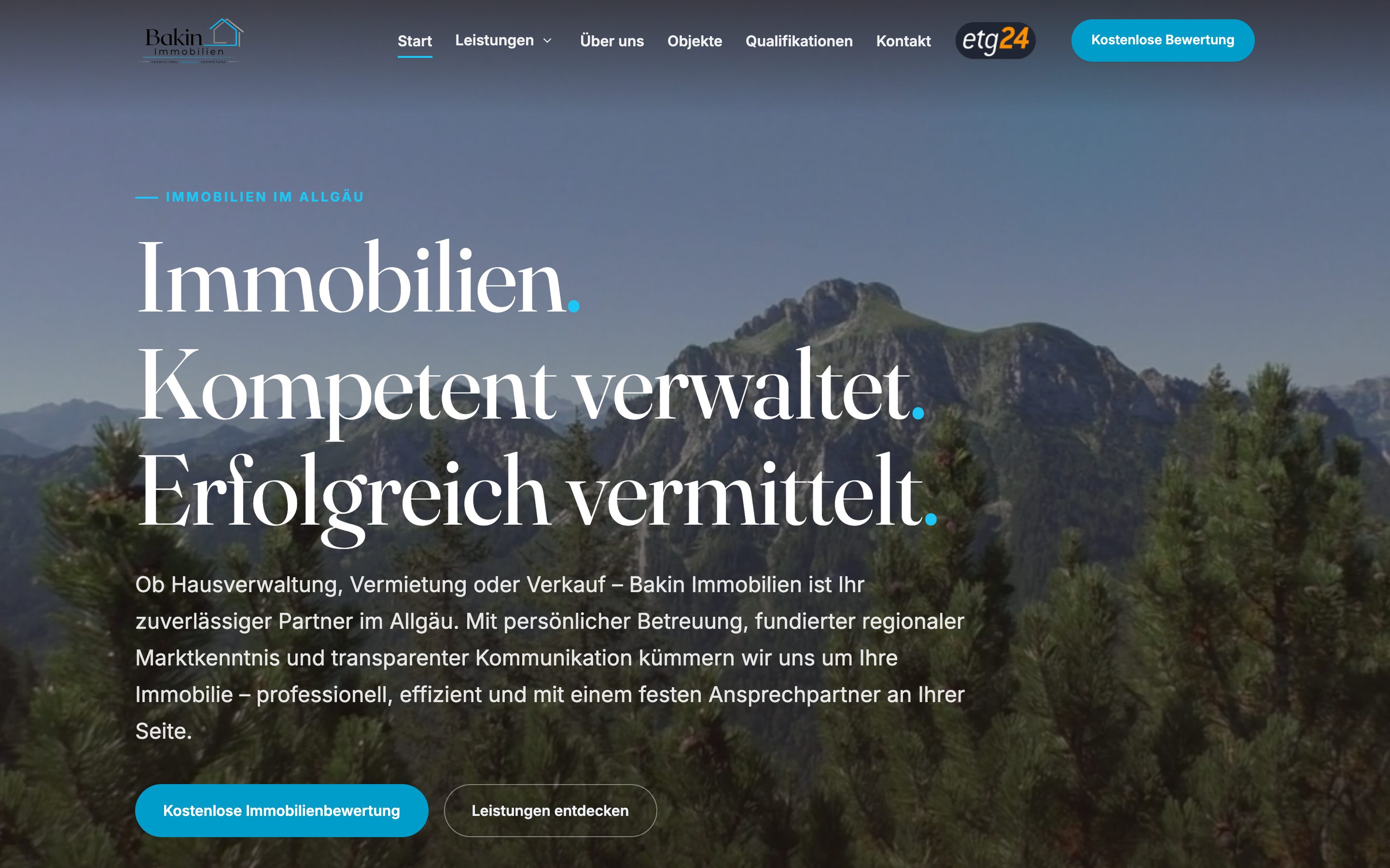 Screenshot der Website Bakin Immobilien GmbH