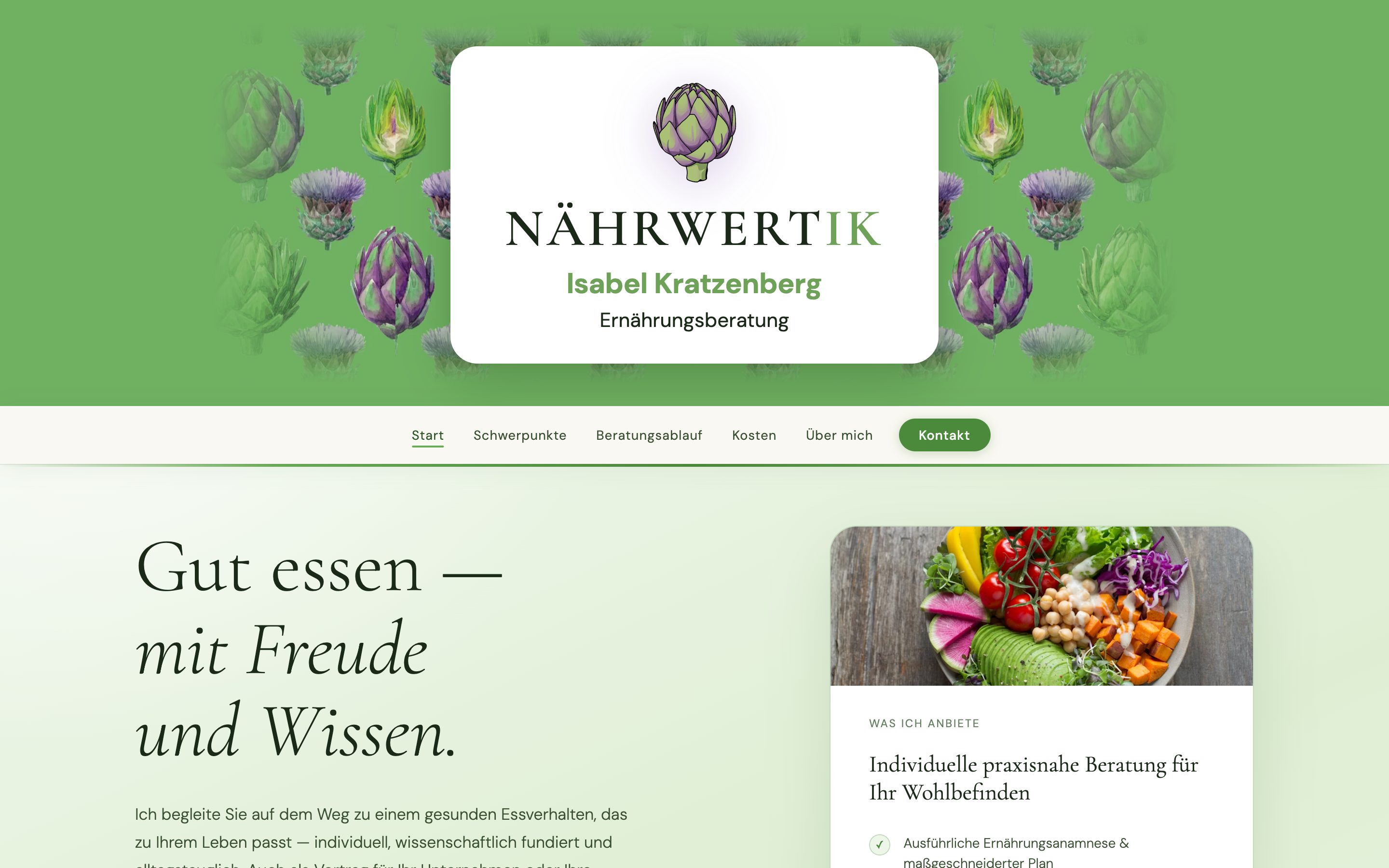Screenshot der Website Nährwertik — Isabel Kratzenberg
